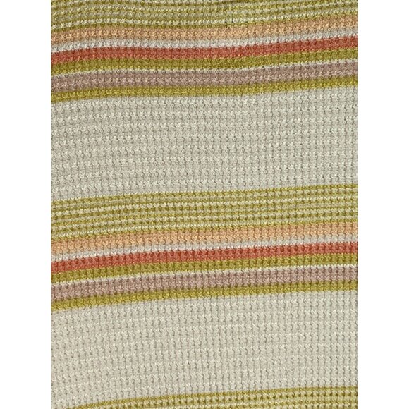 SO Top Womens Small Shirt Waffle Knit Fall Mock Neck Zip Tan Orange Striped - Picture 13 of 14